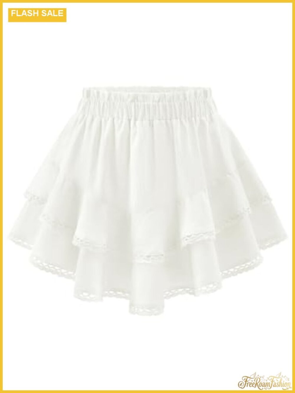 Flowy Boho Skort Ruffle Crochet Lace Mini Skirt Built-in Shorts
